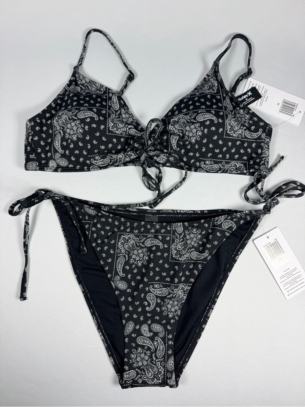 Hurley Black and White Paisley Tie Bikini Set